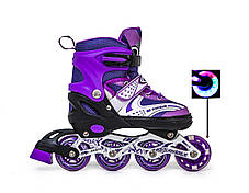 Дитячі ролики з регульованим розміром, світяться колеса Happy Violet розмір 38-42 фіолетові, фото 3