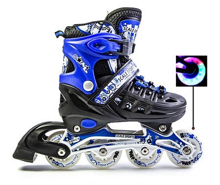 Дитячі сині ролики, що світяться, з регульованим розміром Scale Sports Blue LF 905, розмір 29-33, фото 3