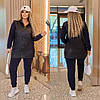 Жіночий прогулянковий костюм комбінований стьобаною еко-шкірою, довга кофта та штани, батал великі розміри, фото 4