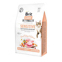 Сухой корм Brit Care Cat GF Sensitive HDigestion Delicate Taste для привередливых котов 400 гр индейка лосось