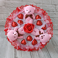 Букет з цукерок шоколаду солодощів солодкий подарунок з м'яких іграшок для дівчини на Валентина 8 березня