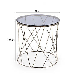 Круглий журнальний столик скляний Selena 55х55 см димчастий на сталевому каркасі у вітальню