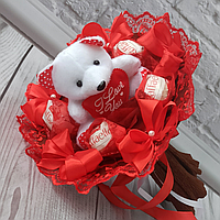 Солодкий букет з іграшок та цукерок солодкий подарунок дітям з рафаелло та плюшевого ведмедика для дитини на свято