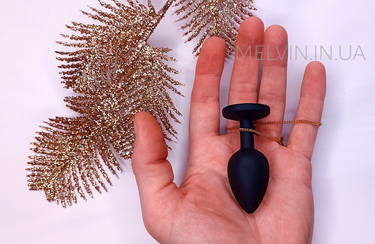 Анальна пробка ЧОРНА, анальна плаг, втулка силіконова зі стразом розмір S, 2.8 см