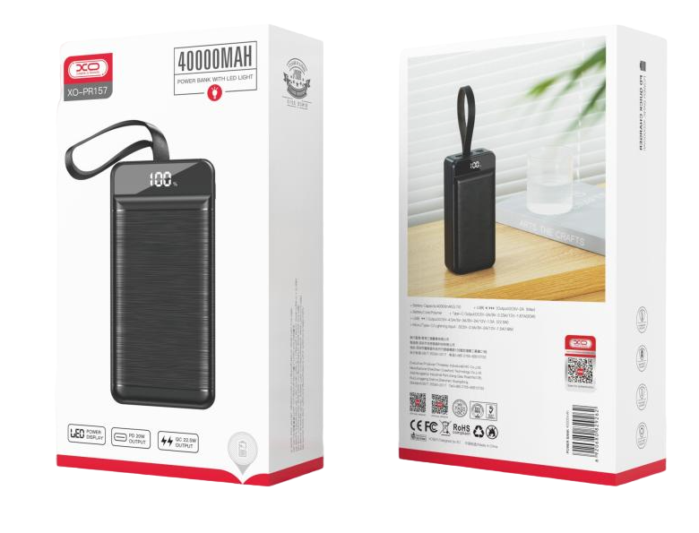 PowerBank XO-PR157 40000 mAh (чорний), фото 1