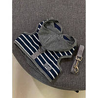 Шлея для собак тканевая из фетровой водоотталкивающей ткани с капюшоном,в полоску, Спорт, синяя