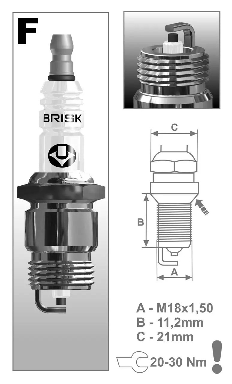 Свічки запалювання Brisk FR15YC.4 SUPER Зазор-0.8 мм,ключ-21 (Ford 766, ГАЗ) коробка
