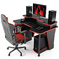 Геймерский стол CNC PROM серия COMFORT с надстройкой и ящиками GT14N черный/красный ширина 140 см