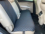 Накидки для авто з перфорованої екошкіри, Чорні з синьою стрічкою, Преміум, Повний комплект, фото 4