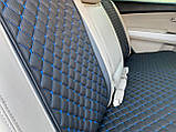 Накидки для авто з перфорованої екошкіри, Чорні з синьою стрічкою, Преміум, Повний комплект, фото 5