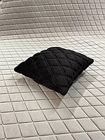 Автоподушка з Алькантари Lux (штучної замші). Чорна з подвійною чорною ниткою, (великий ромб) 1 шт.(28х28 см.)