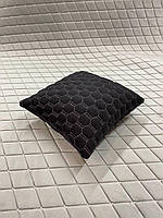 Автоподушка з Алькантари Lux (штучної замші). Чорна з білою ниткою (стільники). 1 шт (28х28 см.)