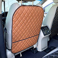 Накидка на спинку переднього сидіння, Коричнева екошкіра з 2-ой коричневою ниткою (заокруглена, з карманами)