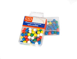 Кнопки канцелярські кольорові Кулька 9 мм у боксі 40 штук (1016)