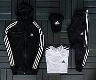 Спортивный костюм Adidas + Футболка + Бейсболка (Кепка) весенний осенний Комплект мужской Адидас с капюшоном