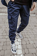 Штаны темно-синие мужские Softshell с манжетами весна-осень ,Удобные мужские брюки-карго синие софтшелл