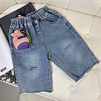 Шорты джинсовые для девочки с мешочком Голубые 6221 82, Голубой, Для девочек, Лето, 11 , 5 лет