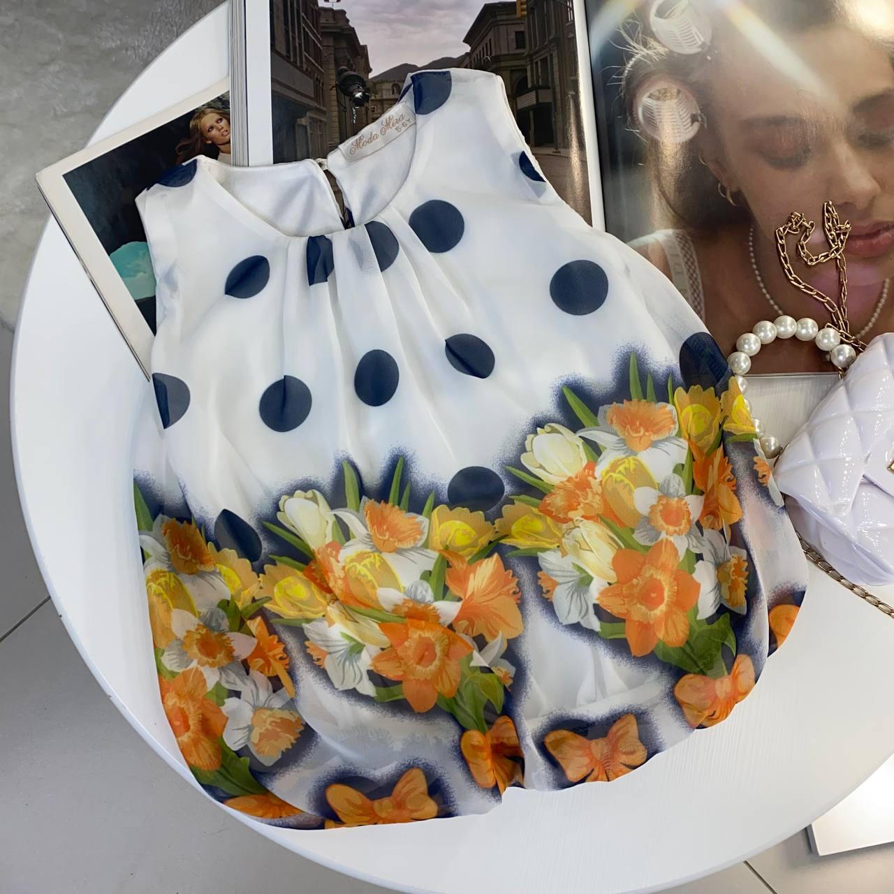 Блузка для дівчинки в горох з великими квітами Білий 870, Moda Mira, Білий, Для дівчаток, Літо, 110, фото 1