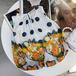 Блузка для дівчинки в горох з великими квітами Білий 870, Moda Mira, Білий, Для дівчаток, Літо, 110