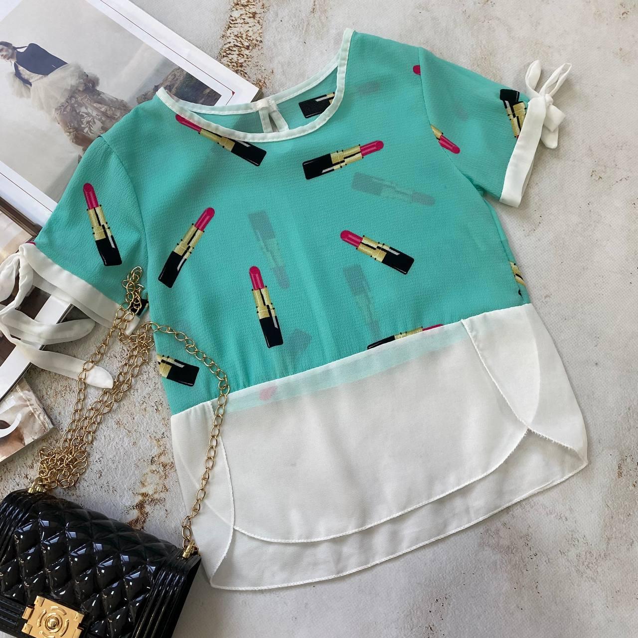 Блузка з коротким рукавом на дівчинку з помадками 3162 J.Tiffany, Бирюзовый, Девочка, Лето, 4 года, фото 1