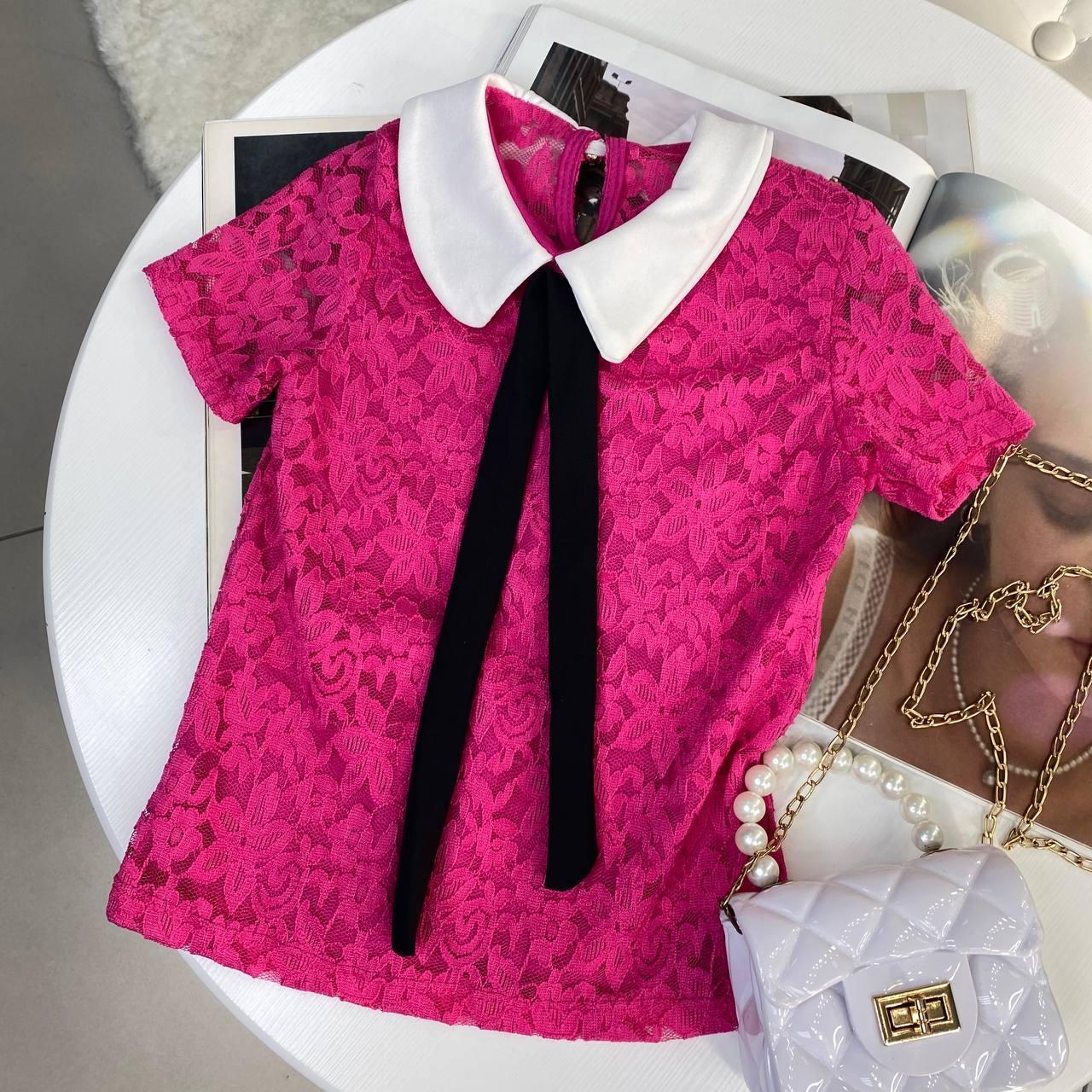 Блуза ажурна з білим коміром і стрічками Малиновий 5588, A Jldesing, Малиновий, Літо, 98, фото 1