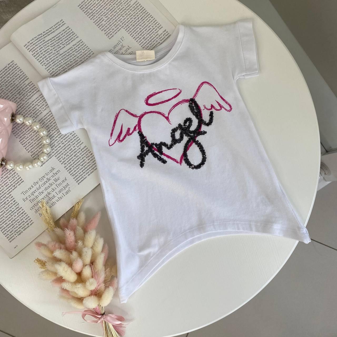 Футболка на дівчинку з написом "Angel" 5322, MG&T kids, Білий, Для дівчаток, Літо, 98, фото 1