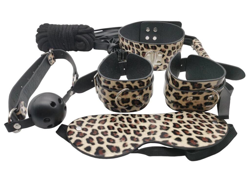 Набір стартового комплекту Mai BDSM Nº 75 Leopard: Watch, Mag, наручники, маска, комір, мотузка, затискачі