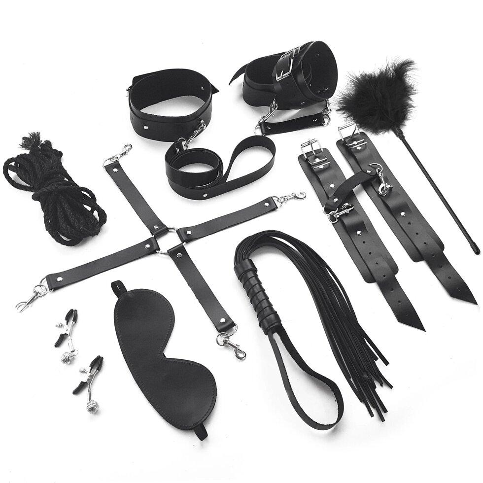 Набір мистецтва сексу - BDSM Set Leather, 10 предметів, натуральна шкіра, чорна
