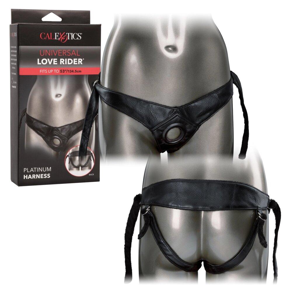 Трусики Straepon Universal Love Rider Platinum джгут, шкіряна, чорна, фото 1