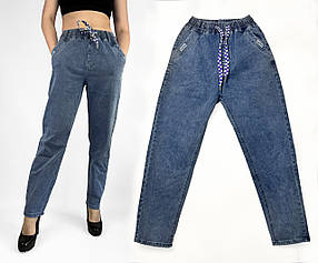 Джинси МОМ на гумці Жіночі стильні джинси у великих розмірах (Блакитний колір, 31 р-р)