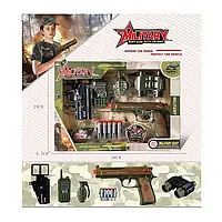 Детский Военный набор пистолет, 5 патронов на присоске, аксессуары,в коробке