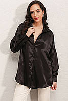 Блузка сорочка жіноча шовкова чорна оверсайз
