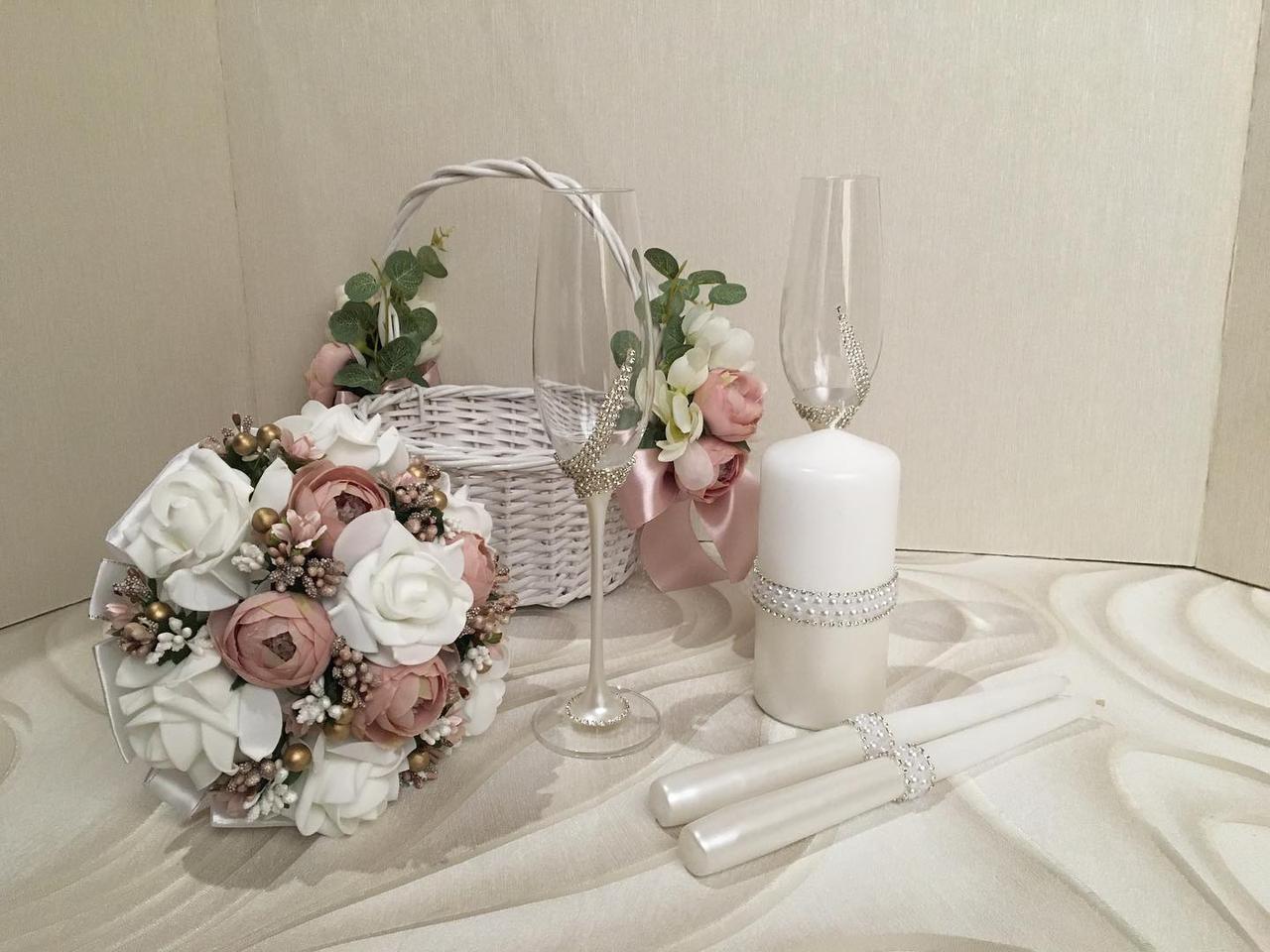 Кошик, келихи, букет та свічки в комплекті, фото 1