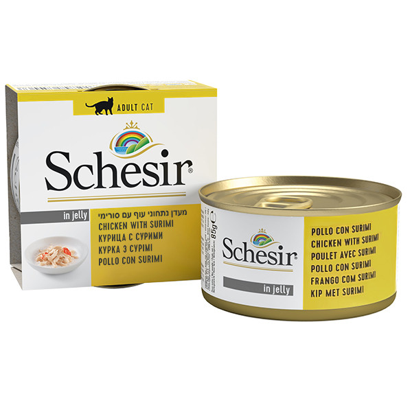 Schesir Chicken Surimi ШЕЗІР КУРКА З сурімі в желе натуральні консерви для котів, вологий корм, банку 85 г