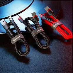 Кабель USB Type-C > USB Baseus Cafule Cable 50 см /Gray&Black Швидка зарядка Quick Charge 3.0 (CATKLF-DG1)