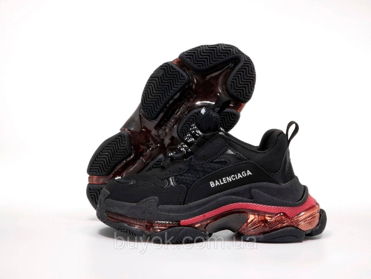 Жіночі кросівки Balenciaga Triple S Clear Sole Black Red 04796