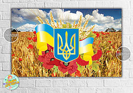 Плакат 120х75 см "День Незалежності України!" Пшеничне поле, символіка (патріотичний)