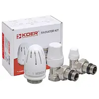 Комплект KOER SET-11 - 1/2"x1/2" для подключения радиатора (угловой) с термоголовкой ВН