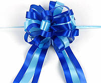Бант-затяжка подарочный диаметр 19 см, самосборный синий голубая полоса бант для упаковки ширина ленты 5.5 см