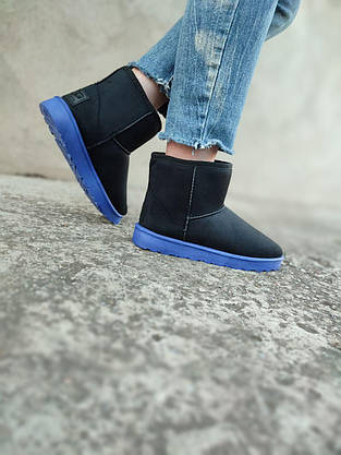 Угги черные короткие на синей подошве экозамша женские зима UGG, фото 6