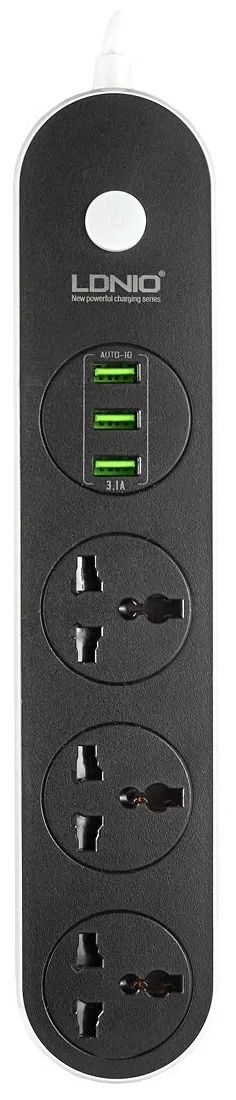 Мережевий подовжувач LDNIO Power Socket SC3301 (3xUSB, 3 розетки) Black