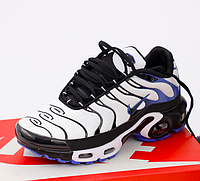 Кроссовки мужские Nike Air Max TN Plus бело-черные, Найк Аир Макс ТН текстильные. код KD-14153 43-27.5 см