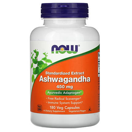 Ashwagandha (Ашваганда) 450 mg NOW Foods 180 Veggie Caps, фото 1