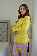 БАТАЛ женская пижама брюки, длинный рукав (большие размеры) желтая