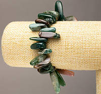 Браслет на резинке из натурального камня Зеленая Яшма крошка "игла" d-12-23х5-9мм L-18см +-