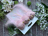Набір декоративних птахів із пером на прищіпці, 3 шт./пач., 18 см пудрового кольору ПД, фото 3