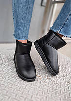 UGG Шкіряні уггі короткі низькі еко - шкіра жіночі чорні теплі зимові міні, фото 3