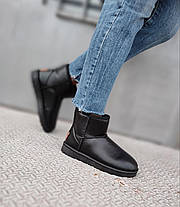 UGG Шкіряні уггі короткі низькі еко - шкіра жіночі чорні теплі зимові міні, фото 4