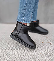 UGG Шкіряні уггі короткі низькі еко - шкіра жіночі чорні теплі зимові міні, фото 5