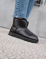 UGG Шкіряні уггі короткі низькі еко - шкіра жіночі чорні теплі зимові міні, фото 6